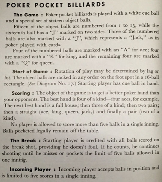 Poker pocket billiards rules BCA 1945 - 3