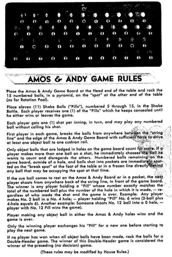 amos and andy billiards rules