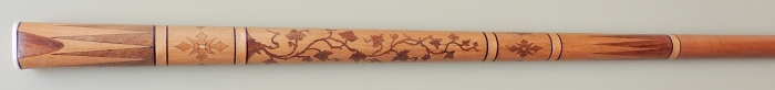 Pool cue from the 1800s with inlays done with hand-carved marquetry.