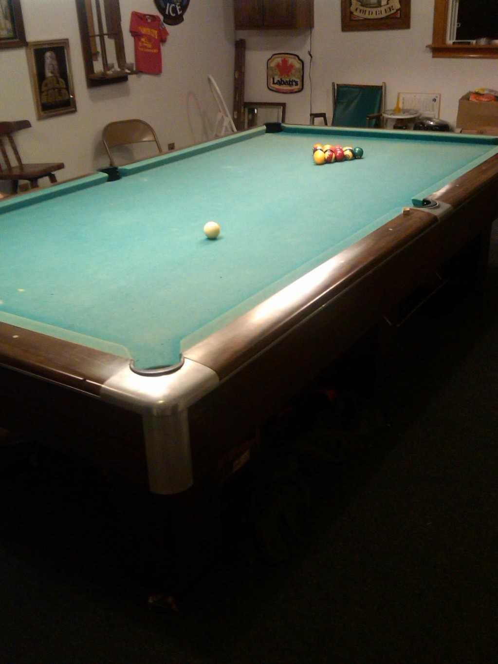 Luther Wimpy Lassiters personal 5 x 10 pool table, which apparently still has the old worsted wool cloth and billiard balls that Lassiter played with.