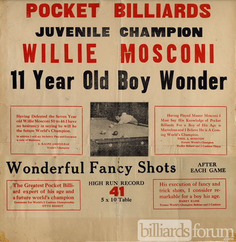Poster featuring Boy Wonder Willie Mosconi at Age 11