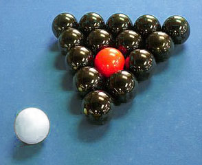 Scratchball billiards racking diagram showing the dead ball in the center.