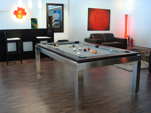 Dark Wood with Stainless Steel Pool Table